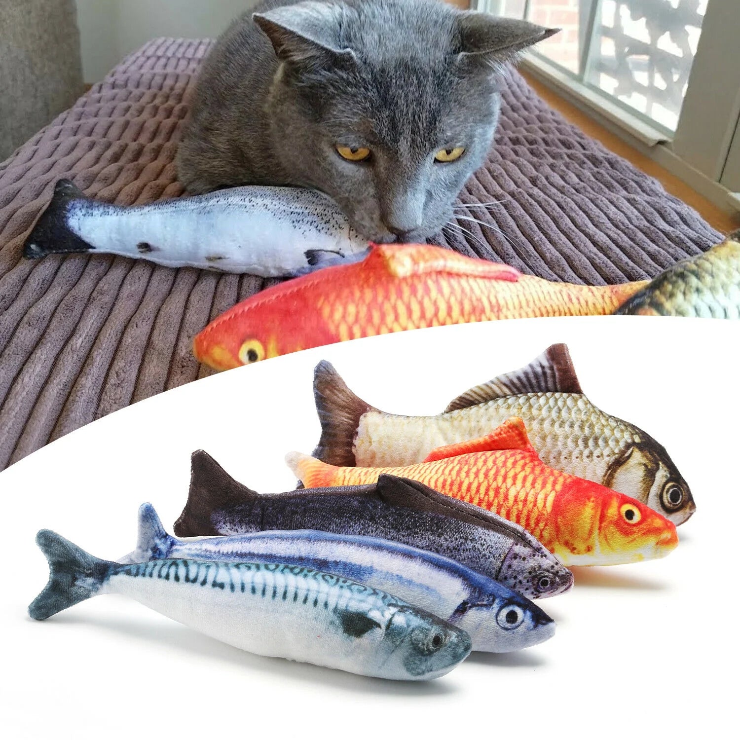 5 Pack Realistic Fish Cat Toys Simulation Interactive Catnip Plush Toys for Cats Pets Exercise