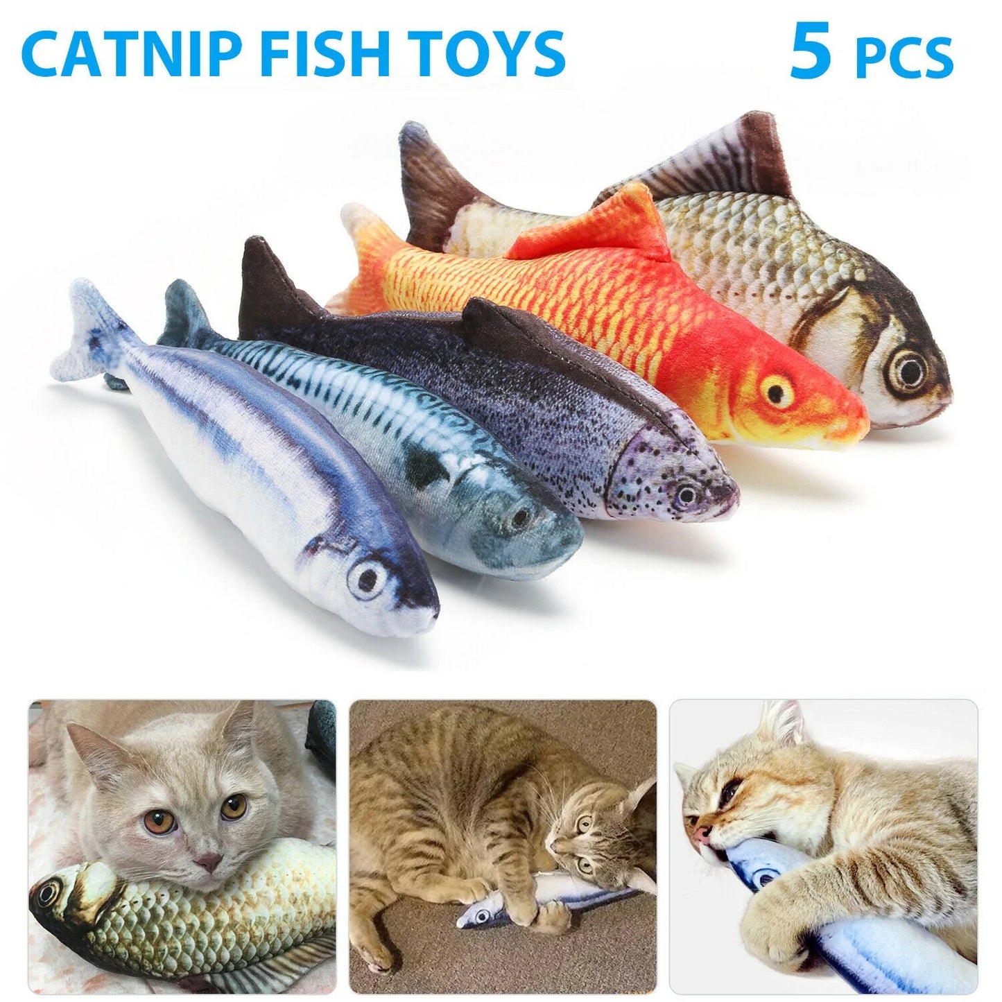 5 Pack Realistic Fish Cat Toys Simulation Interactive Catnip Plush Toys for Cats Pets Exercise