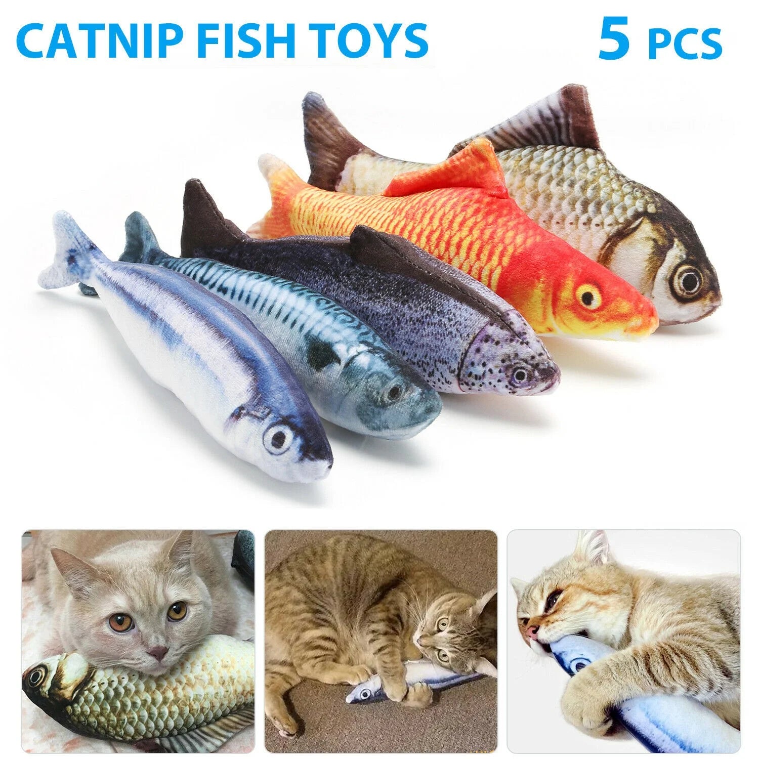 5 Pack Realistic Fish Cat Toys Simulation Interactive Catnip Plush Toys for Cats Pets Exercise
