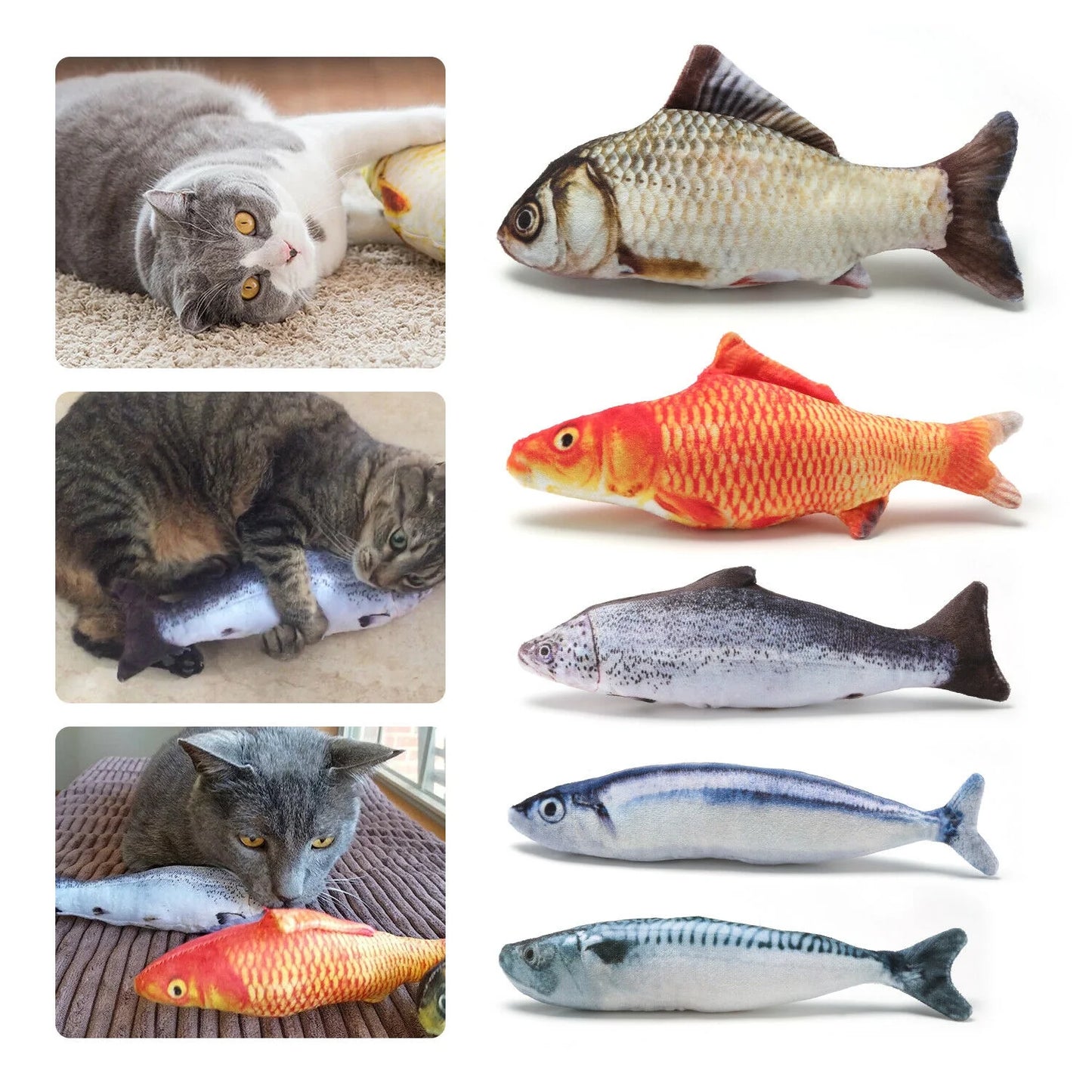 5 Pack Realistic Fish Cat Toys Simulation Interactive Catnip Plush Toys for Cats Pets Exercise